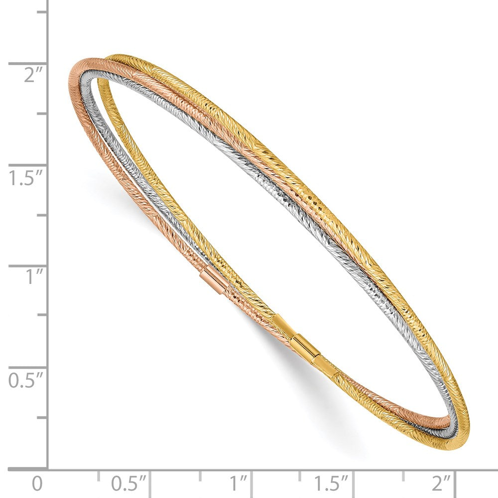 14K Tricolor Gold Diamantiert 3 Intertwined Schieber-on Bangles