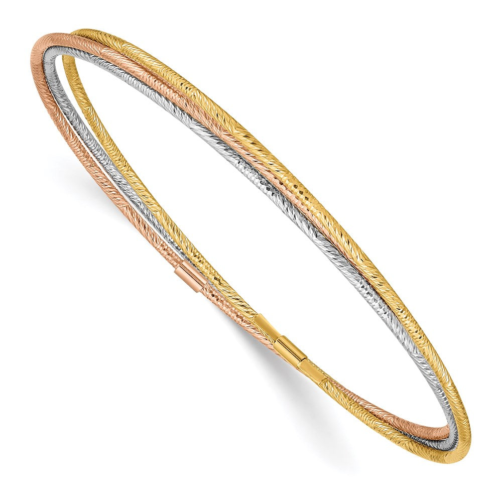14K Tricolor Gold Diamantiert 3 Intertwined Schieber-on Bangles