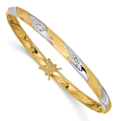 14K Gelb & Rhodium Gold Weiß Rhodium Poliert Satiniert Diamantiert Flexibel Armreif