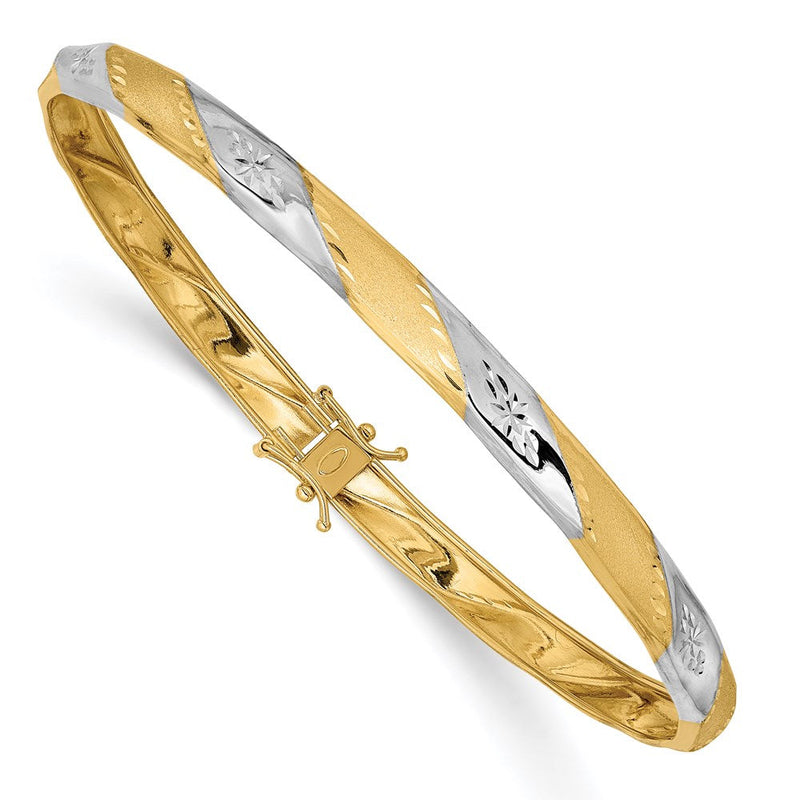 14K Gelb & Rhodium Gold Weiß Rhodium Poliert Satiniert Diamantiert Flexibel Armreif
