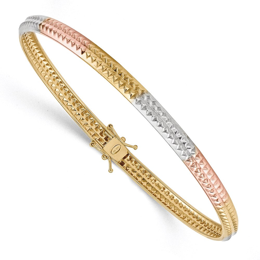 14K Gelb & Rhodium Gold Gelbgold Weiß & Rose Rhodium Poliert Strukturiert Flex Armreif