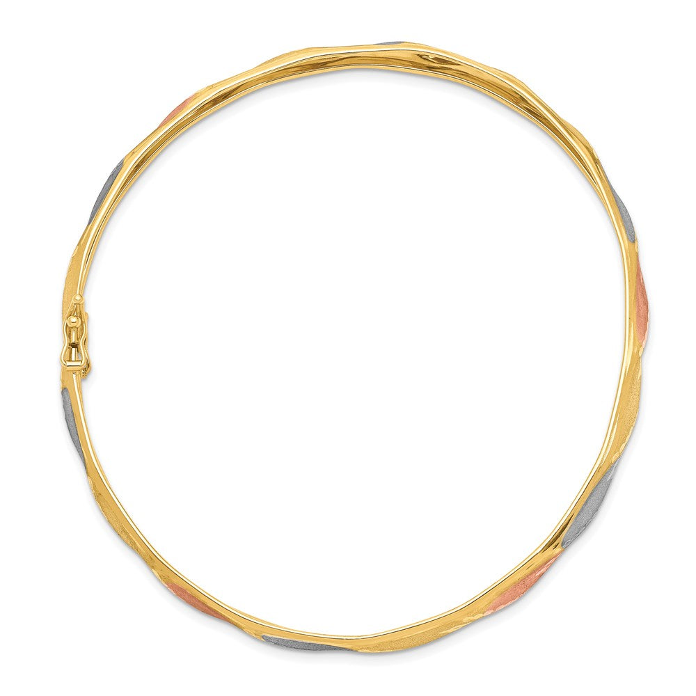 14K Gelb & Rhodium Gold mit Weiß und Rose Rhodium Satiniert Diamantiert Flex Armreif
