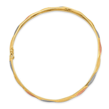 14K Gelb & Rhodium Gold mit Weiß und Rose Rhodium Satiniert Diamantiert Flex Armreif