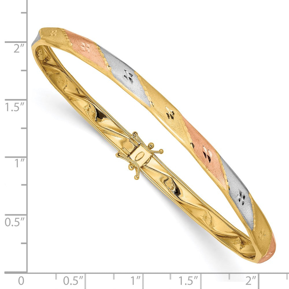 14K Gelb & Rhodium Gold mit Weiß und Rose Rhodium Satiniert Diamantiert Flex Armreif