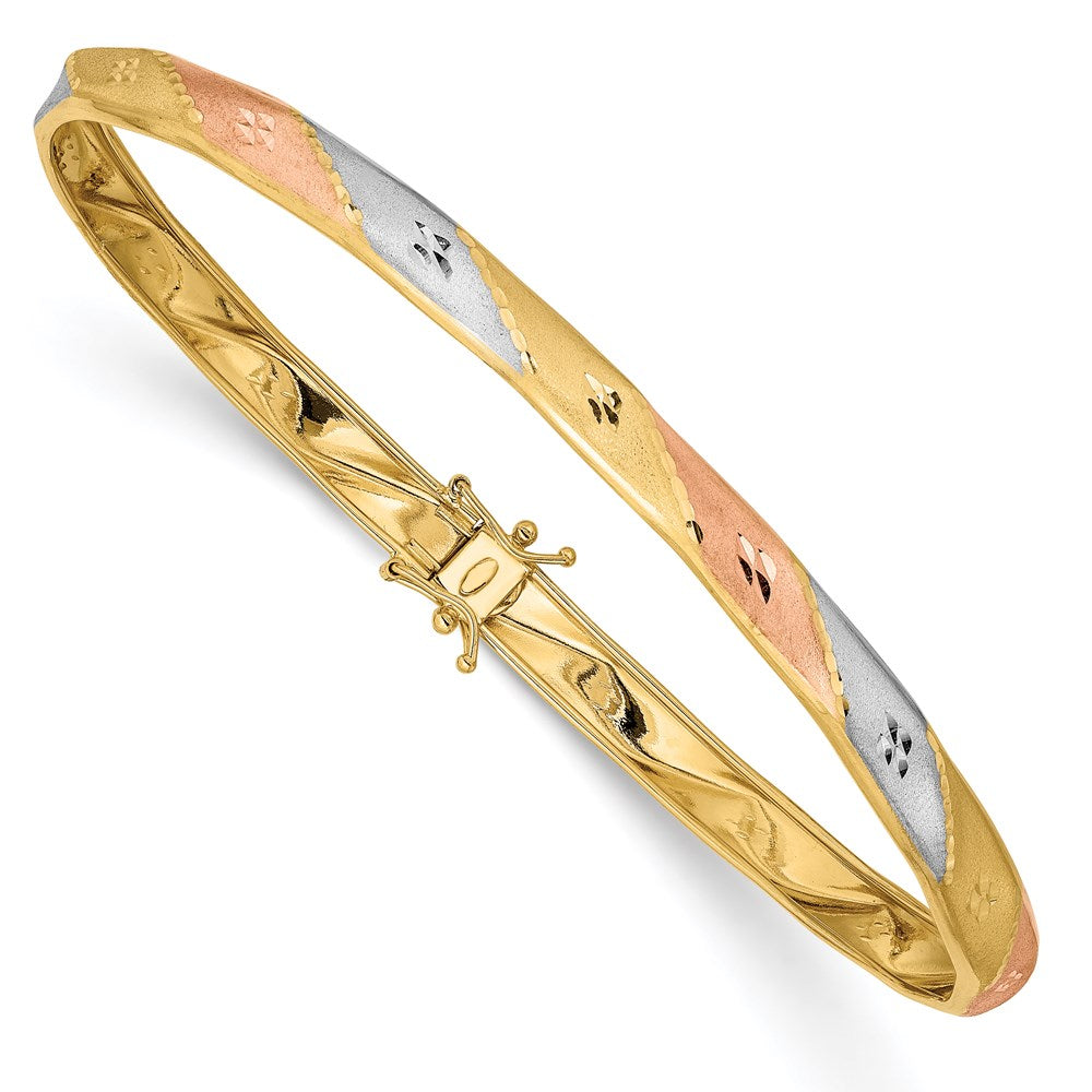 14K Gelb & Rhodium Gold mit Weiß und Rose Rhodium Satiniert Diamantiert Flex Armreif