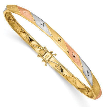 14K Gelb & Rhodium Gold mit Weiß und Rose Rhodium Satiniert Diamantiert Flex Armreif