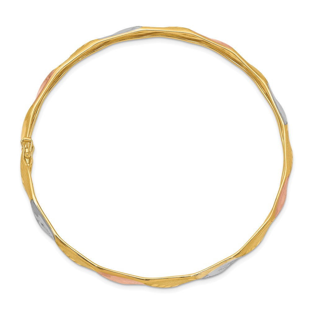 14K Gelb & Rhodium Gold mit Weiß und Rose Rhodium Poliert Satiniert Diamantiert Flex Armreif