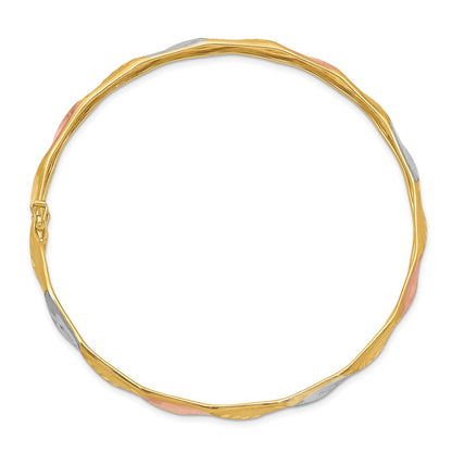 14K Gelb & Rhodium Gold mit Weiß und Rose Rhodium Poliert Satiniert Diamantiert Flex Armreif