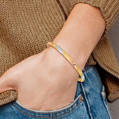 14K Gelb & Rhodium Gold mit Weiß und Rose Rhodium Poliert Satiniert Diamantiert Flex Armreif