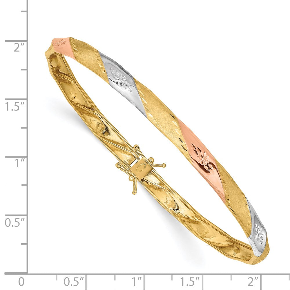 14K Gelb & Rhodium Gold mit Weiß und Rose Rhodium Poliert Satiniert Diamantiert Flex Armreif