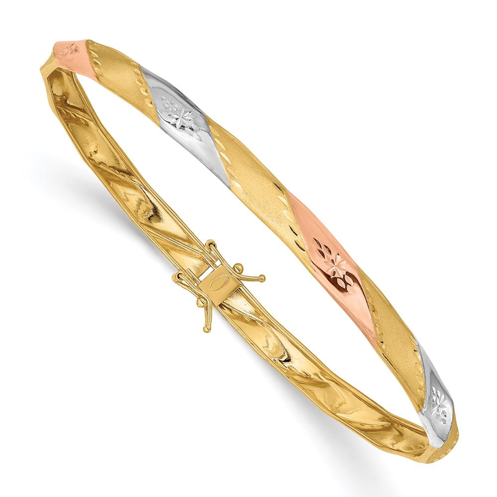 14K Gelb & Rhodium Gold mit Weiß und Rose Rhodium Poliert Satiniert Diamantiert Flex Armreif