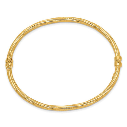 14K Gelbgold Poliert Strukturiert Gedreht Klappbar Armreif