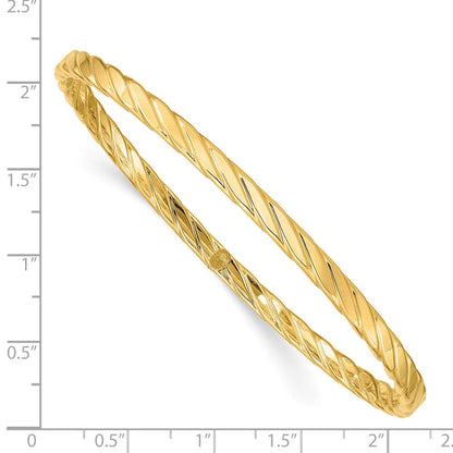 14K Gelbgold 4mm Strukturiert Gedreht Schieber-on Armreif