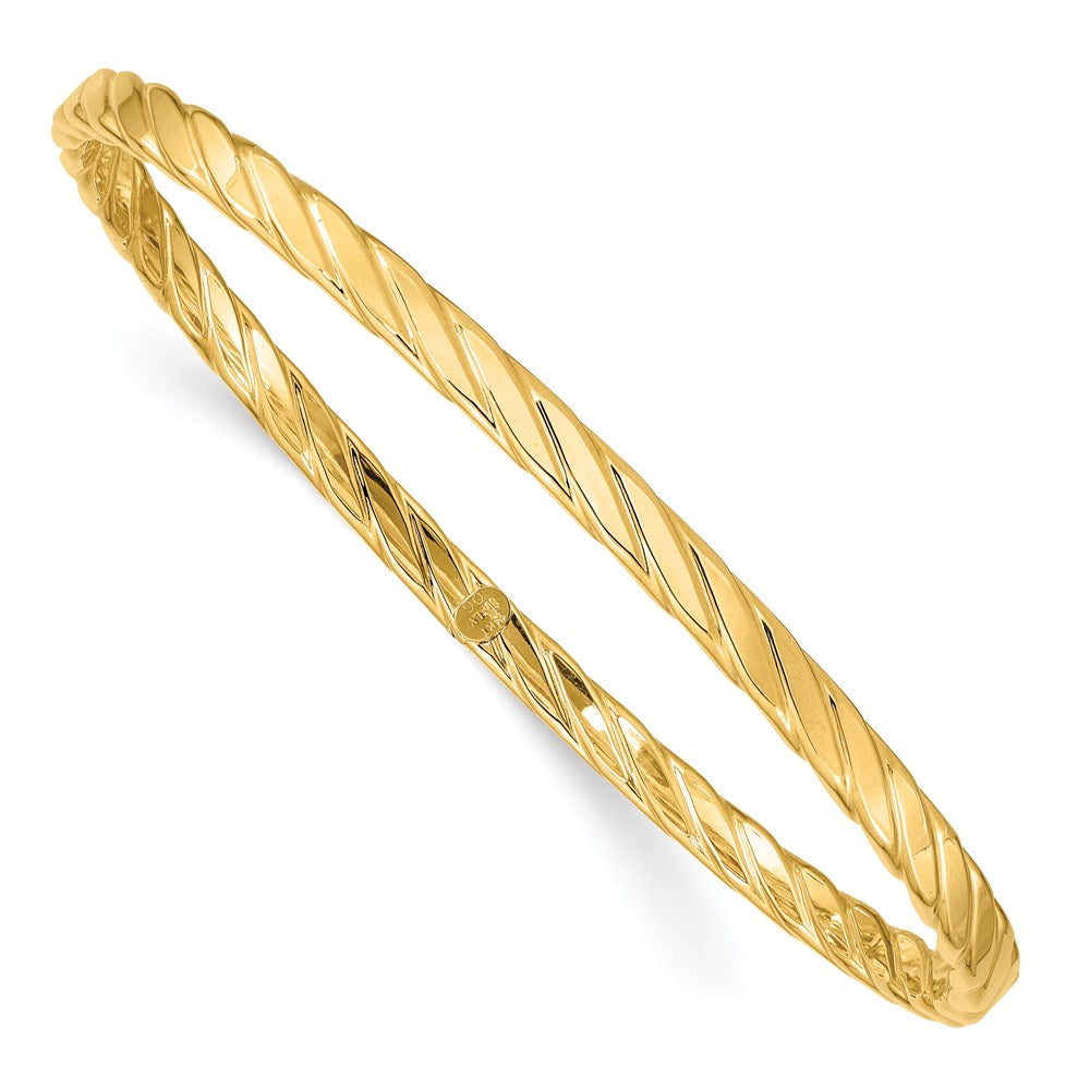 14K Gelbgold 4mm Strukturiert Gedreht Schieber-on Armreif