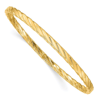 14K Gelbgold 4mm Strukturiert Gedreht Schieber-on Armreif