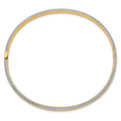 14K Gelb & Rhodium Gold 3/16 mit Weiß Rhodium Diamantiert Klappbar Armreif