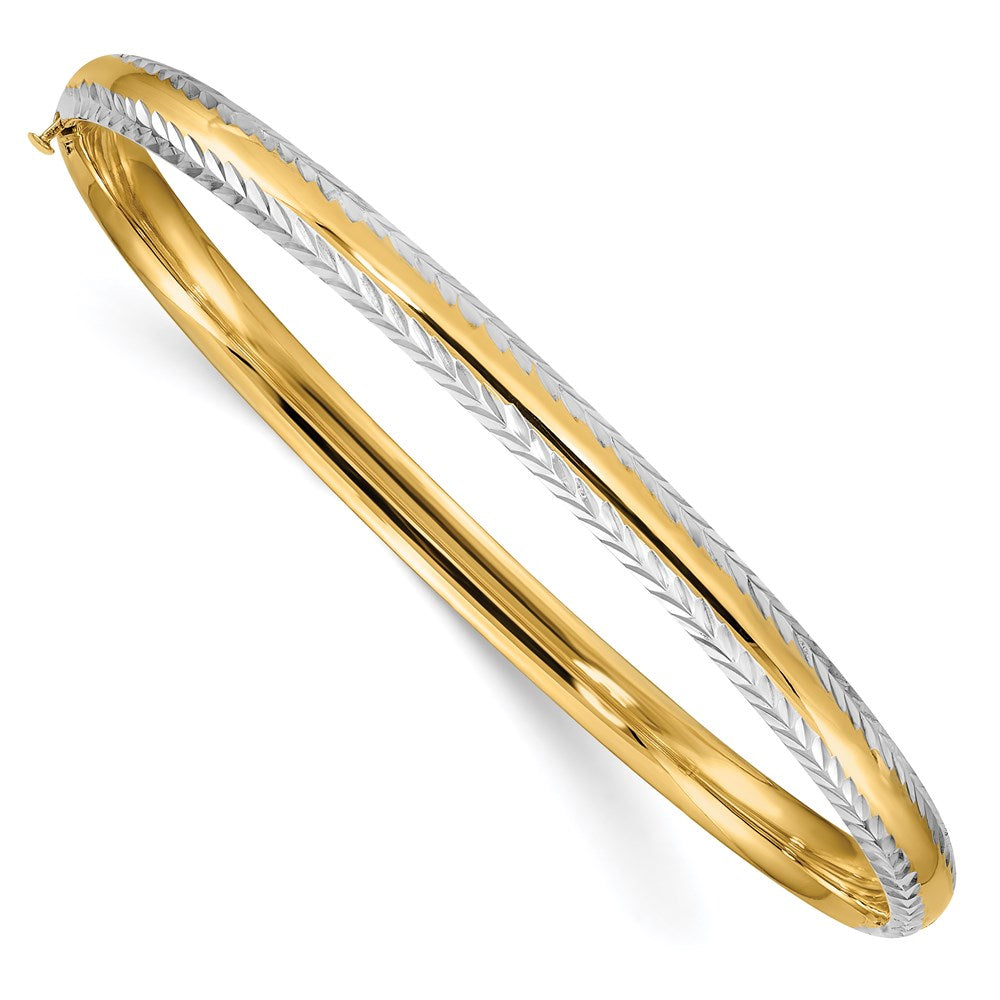 14K Gelb & Rhodium Gold 3/16 mit Weiß Rhodium Diamantiert Klappbar Armreif
