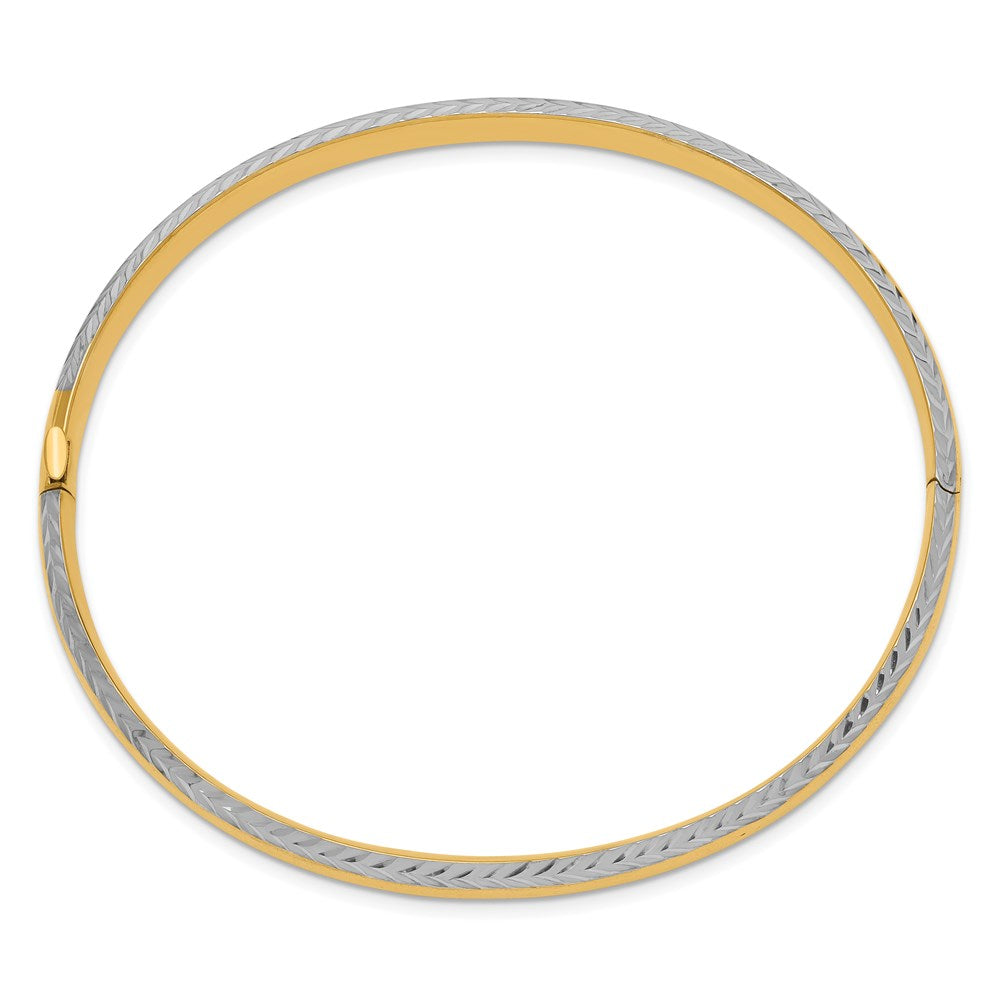 14K Gelb & Rhodium Gold 4/16 mit Weiß Rhodium Diamantiert Klappbar Armreif