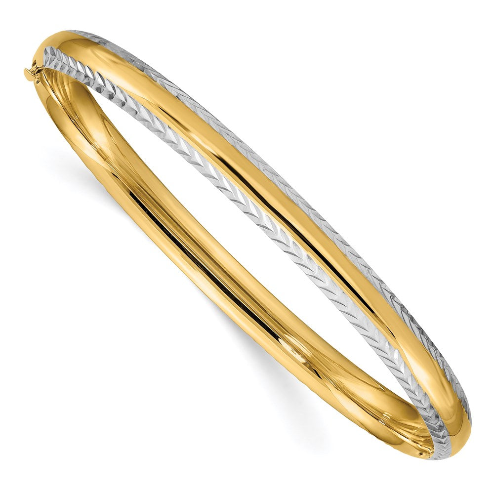 14K Gelb & Rhodium Gold 4/16 mit Weiß Rhodium Diamantiert Klappbar Armreif