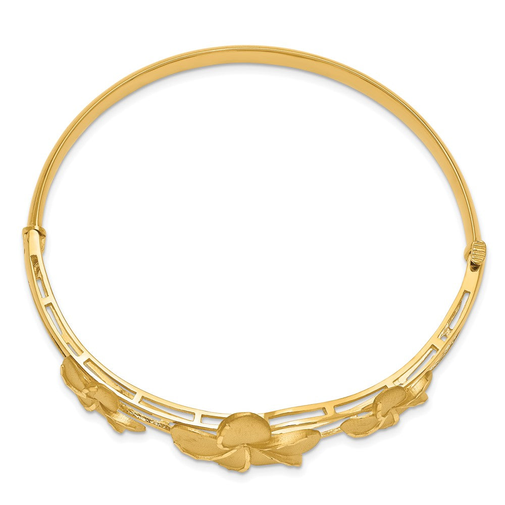 14K Gelbgold Gebürstet & Poliert Diamantiert Plumeria Armreif