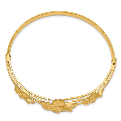 14K Gelbgold Gebürstet & Poliert Diamantiert Plumeria Armreif