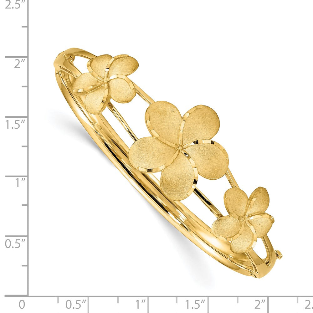 14K Gelbgold Gebürstet & Poliert Diamantiert Plumeria Armreif