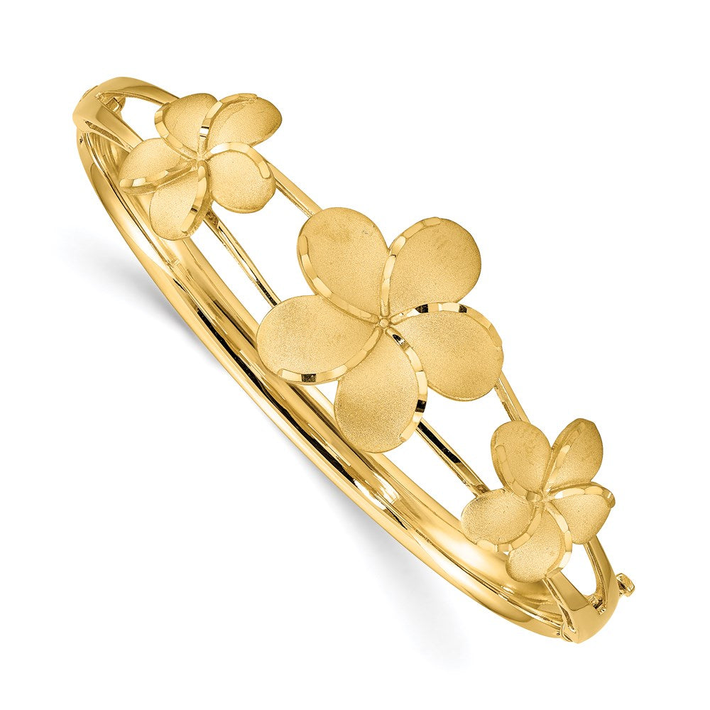 14K Gelbgold Gebürstet & Poliert Diamantiert Plumeria Armreif