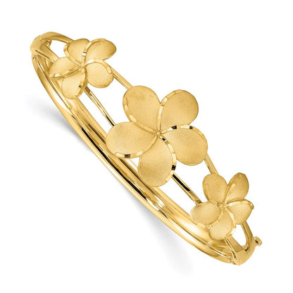 14K Gelbgold Gebürstet & Poliert Diamantiert Plumeria Armreif