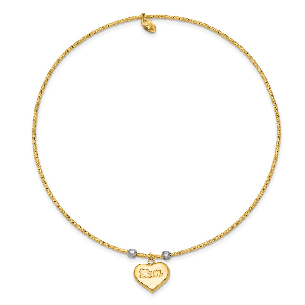 14K Bicolor Gold Diamantiert Herz mit Mama Armreif