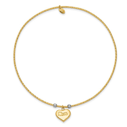 14K Bicolor Gold Diamantiert Herz mit Mama Armreif