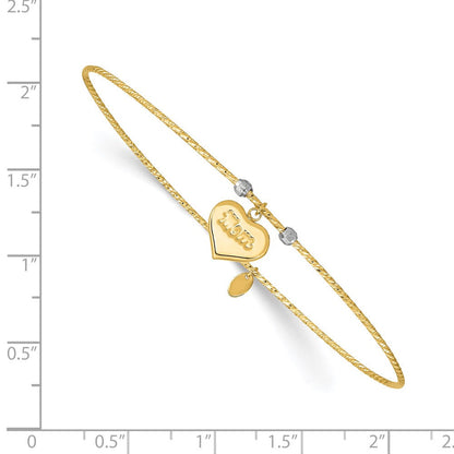 14K Bicolor Gold Diamantiert Herz mit Mama Armreif