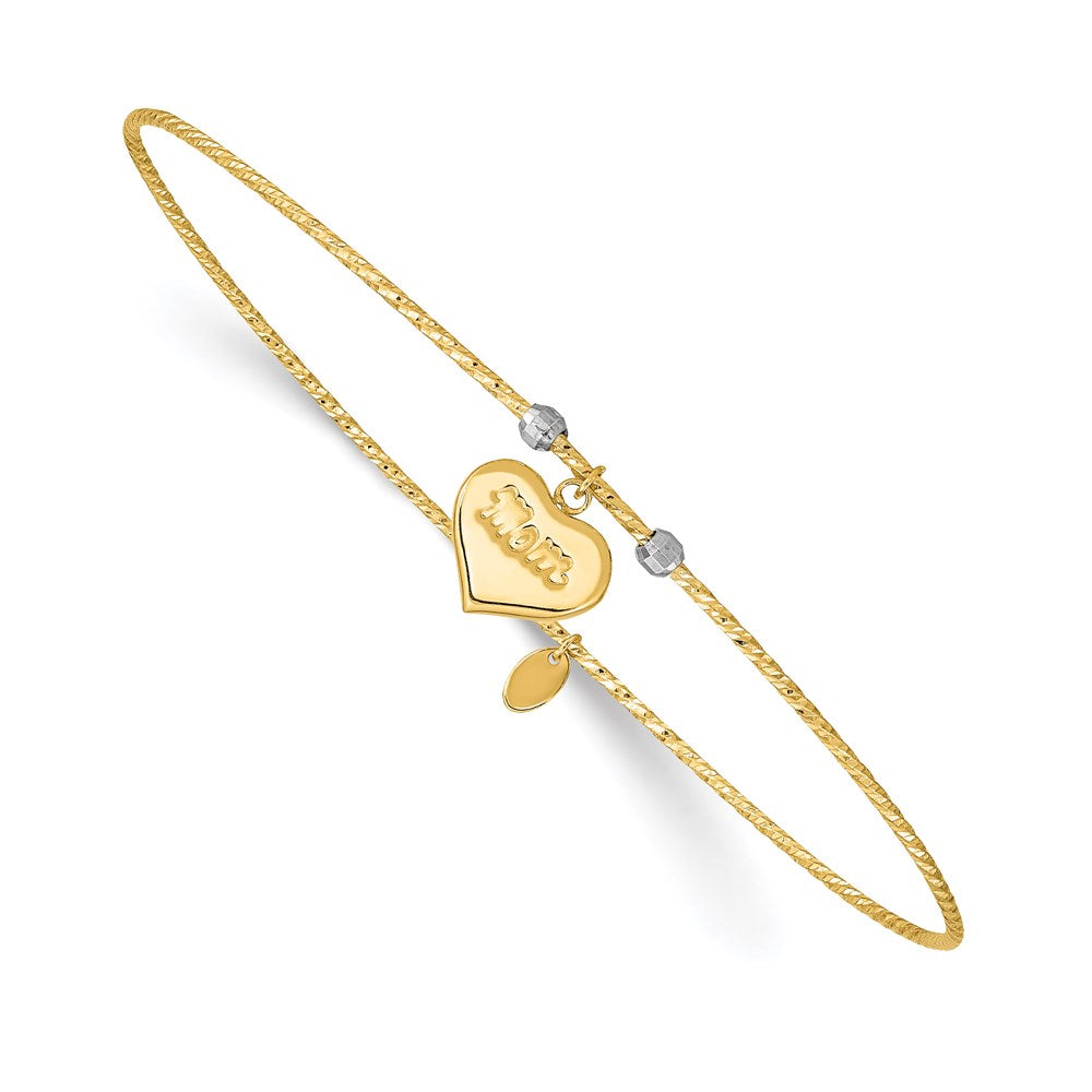 14K Bicolor Gold Diamantiert Herz mit Mama Armreif