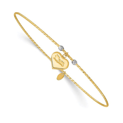 14K Bicolor Gold Diamantiert Herz mit Mama Armreif