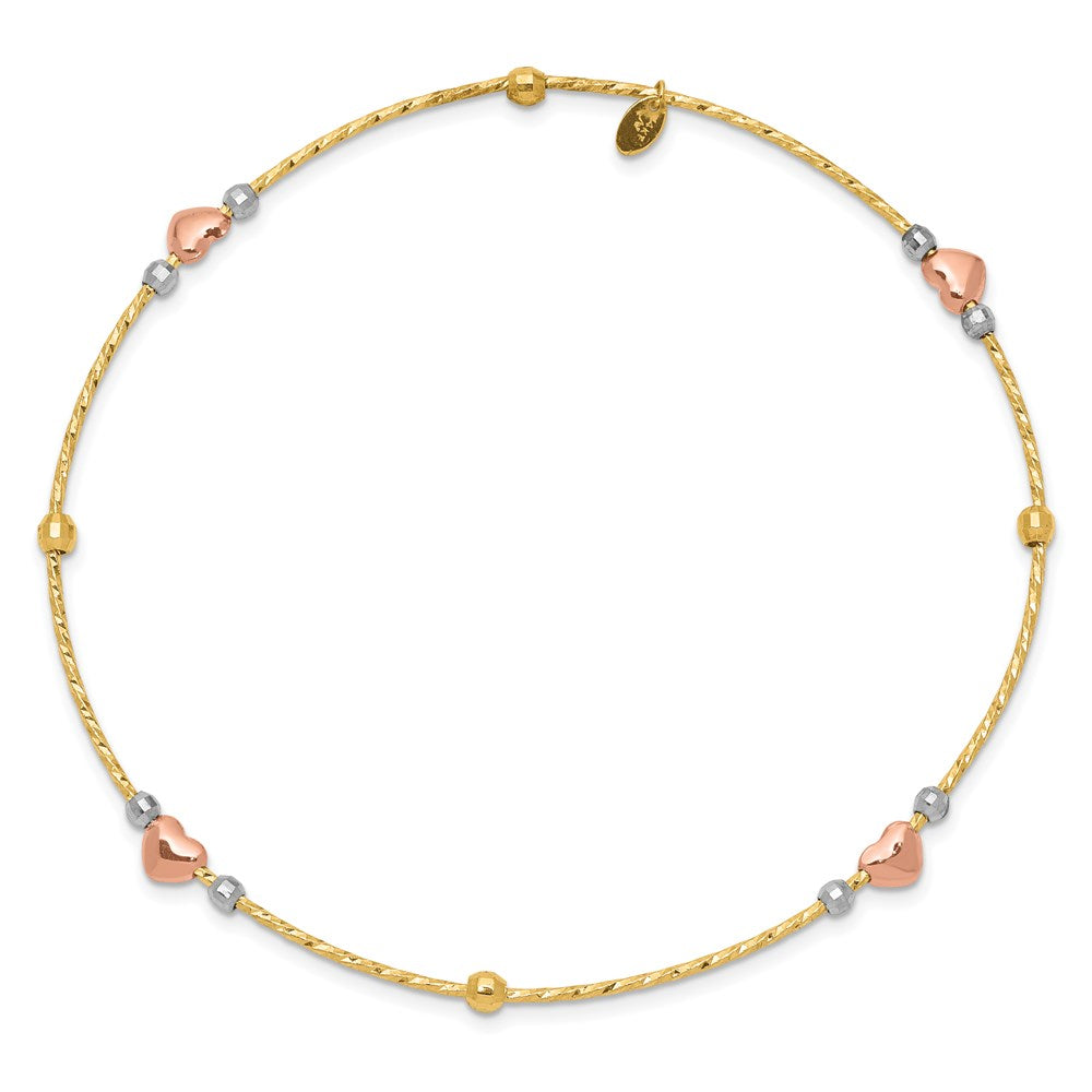 14K Tricolor Gold Herz Diamantiert Schieber-on Armreif
