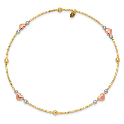 14K Tricolor Gold Herz Diamantiert Schieber-on Armreif