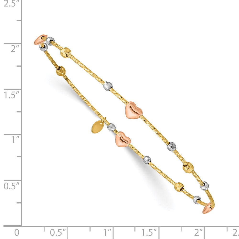 14K Tricolor Gold Herz Diamantiert Schieber-on Armreif