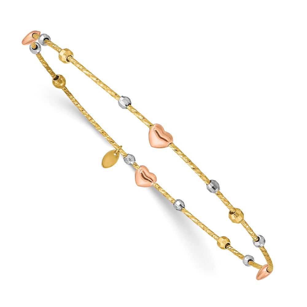 14K Tricolor Gold Herz Diamantiert Schieber-on Armreif