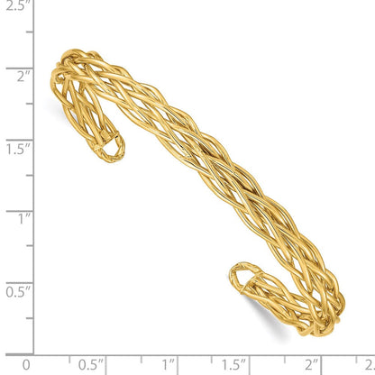 14K Gelbgold Poliert Geflochten Manschette Armreif
