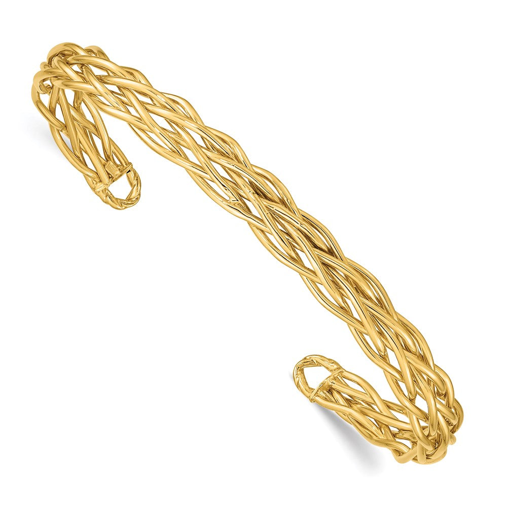 14K Gelbgold Poliert Geflochten Manschette Armreif