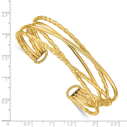 14K Gelbgold Poliert Multi Röhre Manschette Armreif