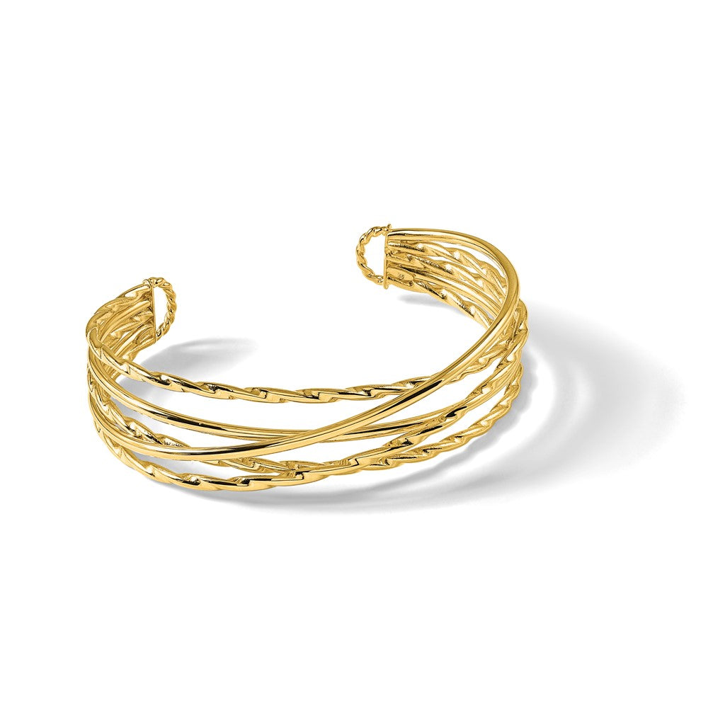 14K Gelbgold Poliert Multi Röhre Manschette Armreif