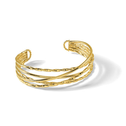 14K Gelbgold Poliert Multi Röhre Manschette Armreif
