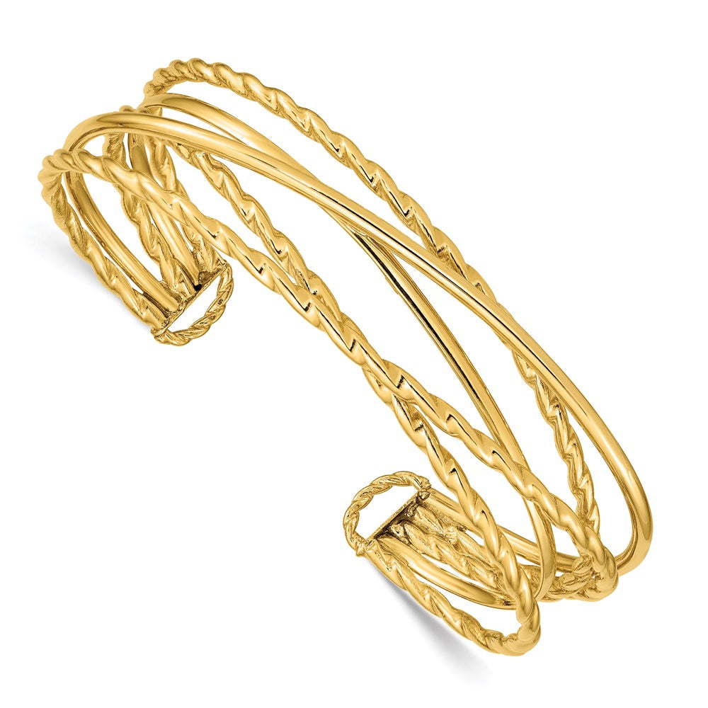 14K Gelbgold Poliert Multi Röhre Manschette Armreif