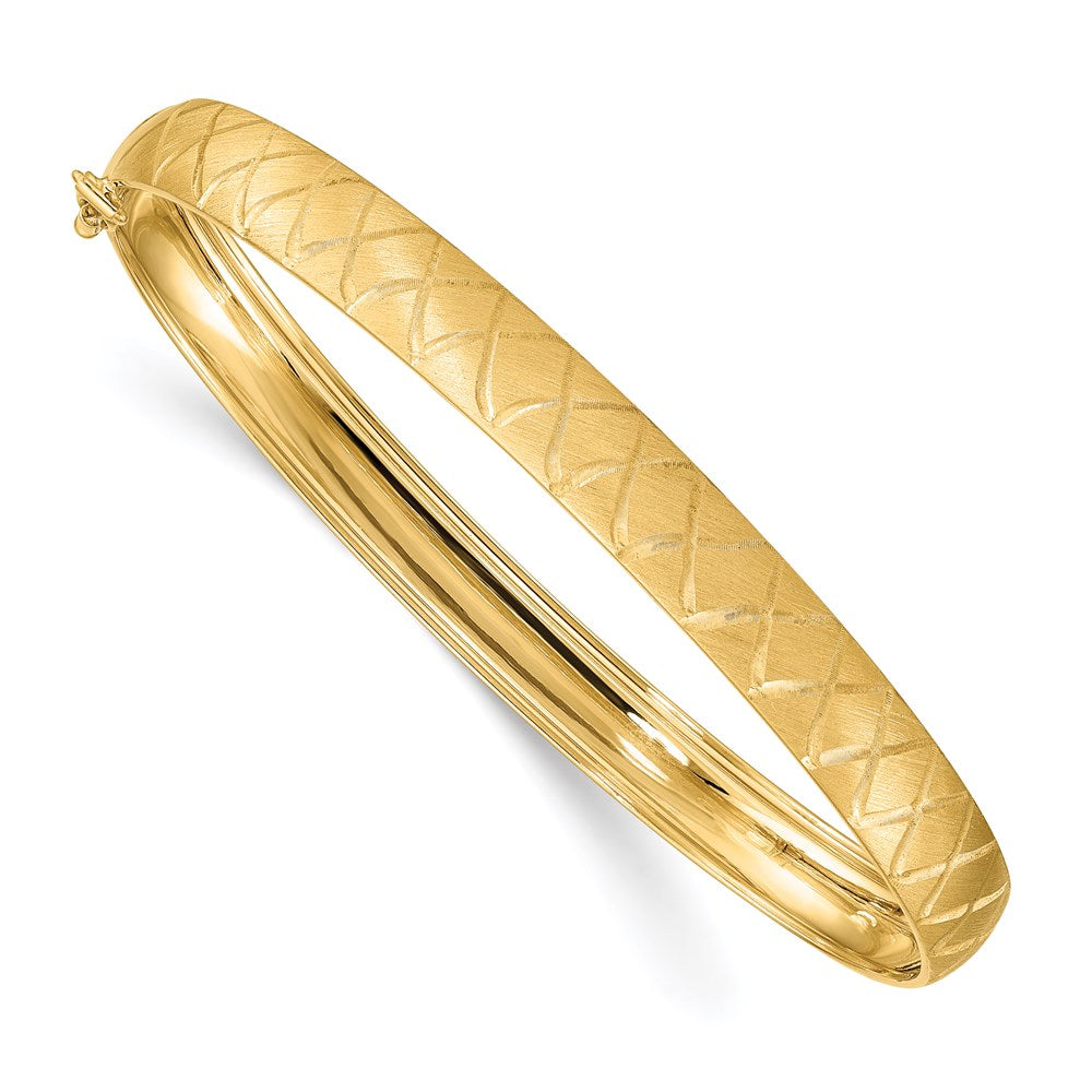 14K Gelbgold Satiniert Diamantiert X-pattern Oval Flexibel Armreif