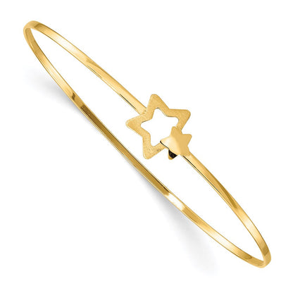 14K Gelbgold Gebürstet und Poliert Sterne Flexibel Armreif
