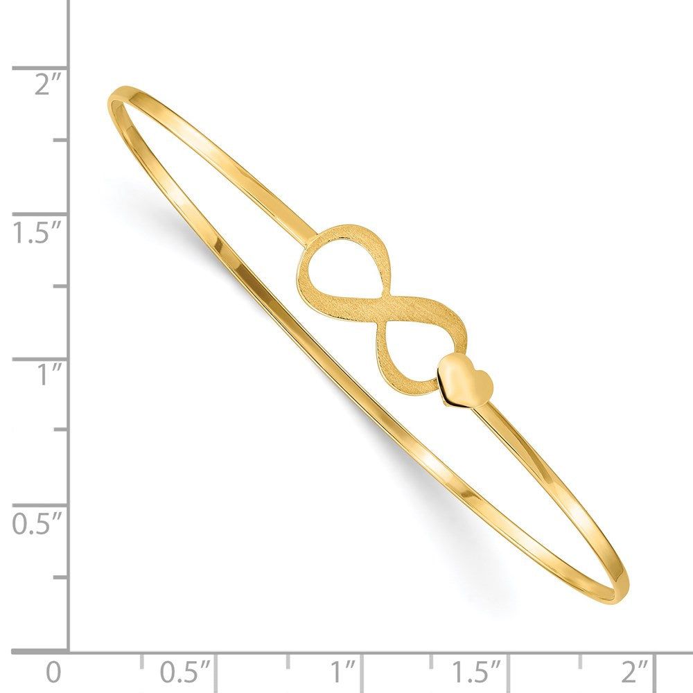14K Gelbgold Gebürstet und Poliert Unendlichkeit Herz Flexibel Armreif