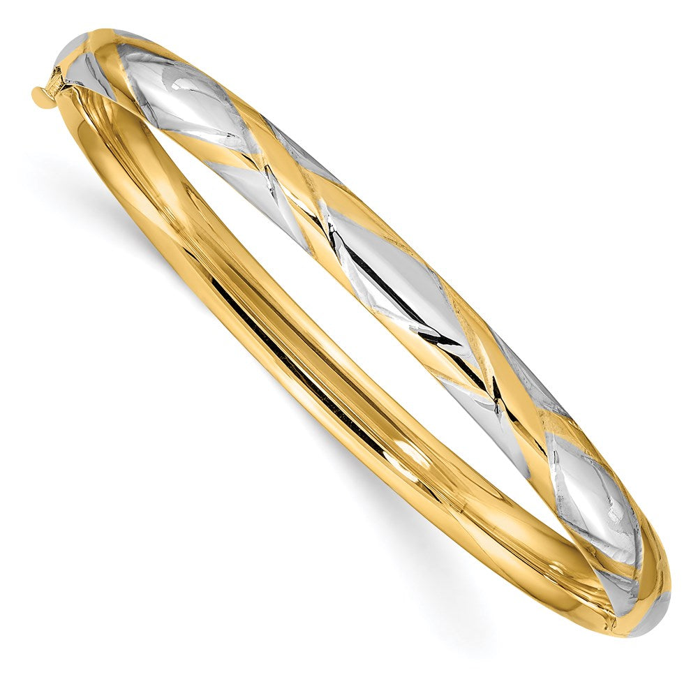14K Gelb & Rhodium Gold 3/16 mit Weiß Rhodium Kreuz-cross Kinder Klappbar Armreif