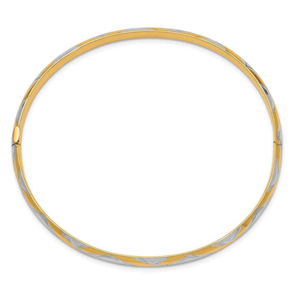 14K Gelb & Rhodium Gold 3/16 mit Weiß Rhodium Strukturiert Kreuz-cross Klappbar Armreif