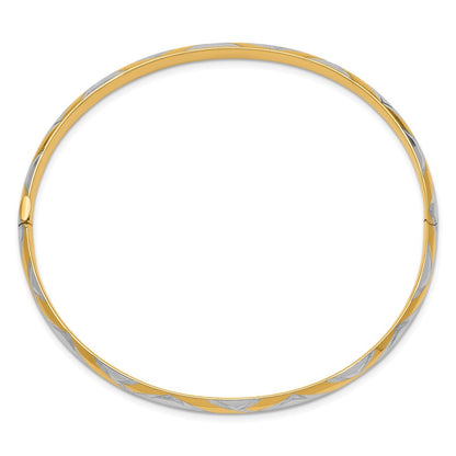 14K Gelb & Rhodium Gold 3/16 mit Weiß Rhodium Strukturiert Kreuz-cross Klappbar Armreif