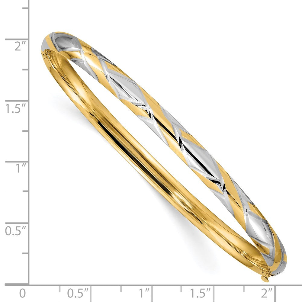 14K Gelb & Rhodium Gold 3/16 mit Weiß Rhodium Strukturiert Kreuz-cross Klappbar Armreif